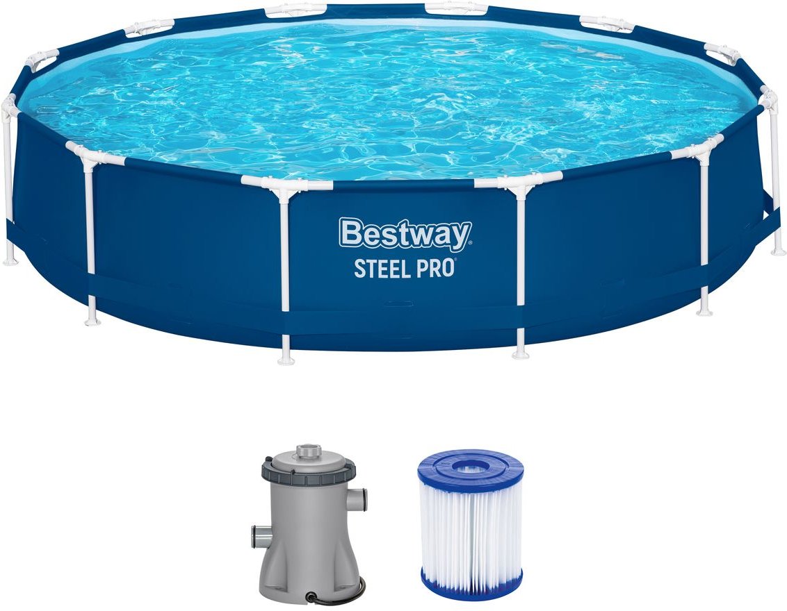 Steel Pro™ Frame Pool Set mit Filterpumpe Ø 366 x 76 cm, dunkelblau, rund