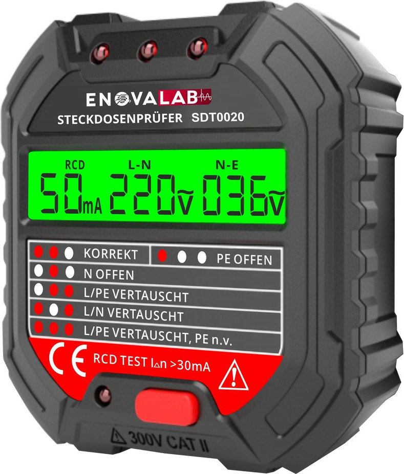 Thumbnail - Steckdosentester SDT0020 mit RCD-Prüfung und umfangreichen LCD Display