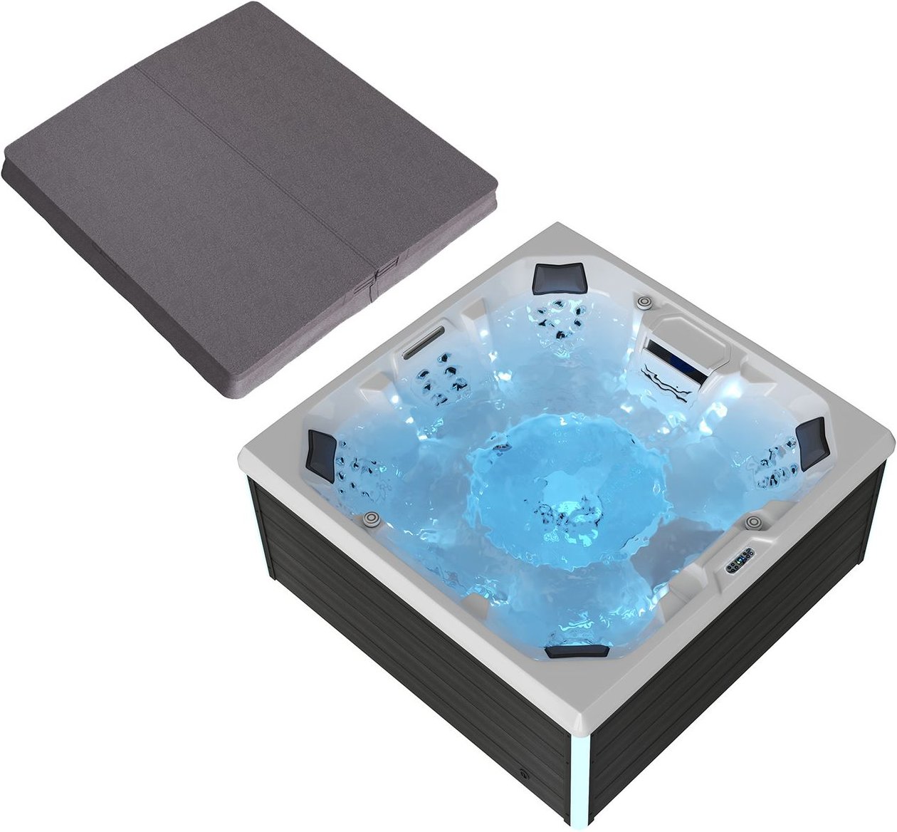 Outdoor Whirlpool TORCELLO 210cm x 210cm mit Heizung, Hydromassage, Farblicht mit Thermoabdeckung