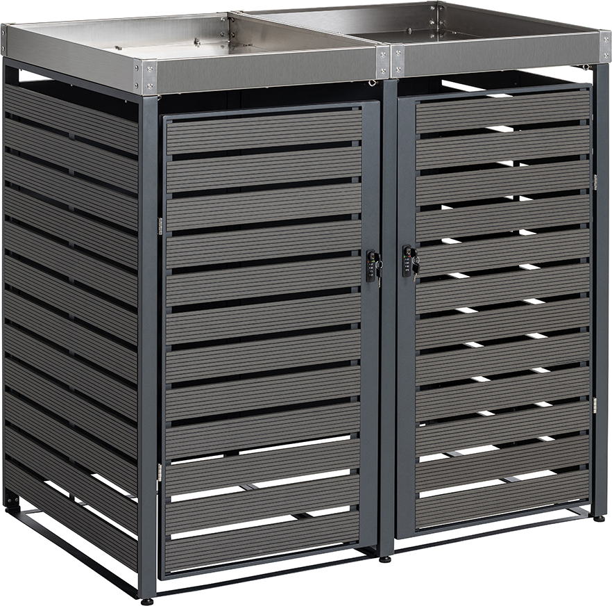 2er Mülltonnenverkleidung mit Pflanzdach aus Edelstahl, ca. 132 x 80 x 124 cm - Anthrazit