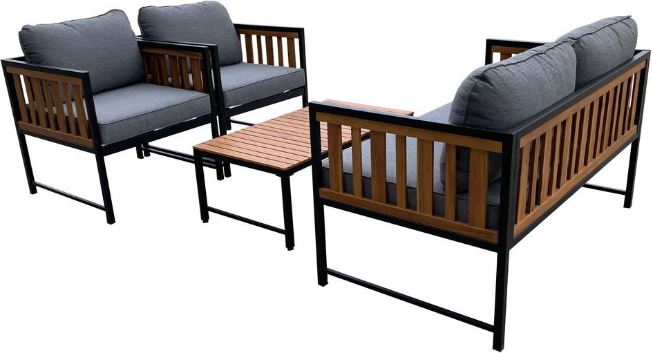 11 tlg. Outdoor Sitzgruppe aus Akazienholz - Dunkelgrau