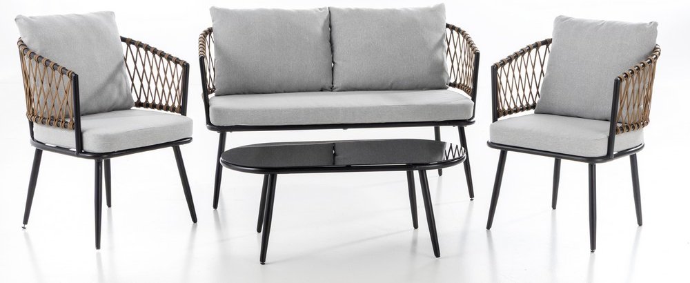 Lounge-Set 11tlg. BARI aus Aluminium und Rope-Geflecht inkl. Polsterauflage - Grau