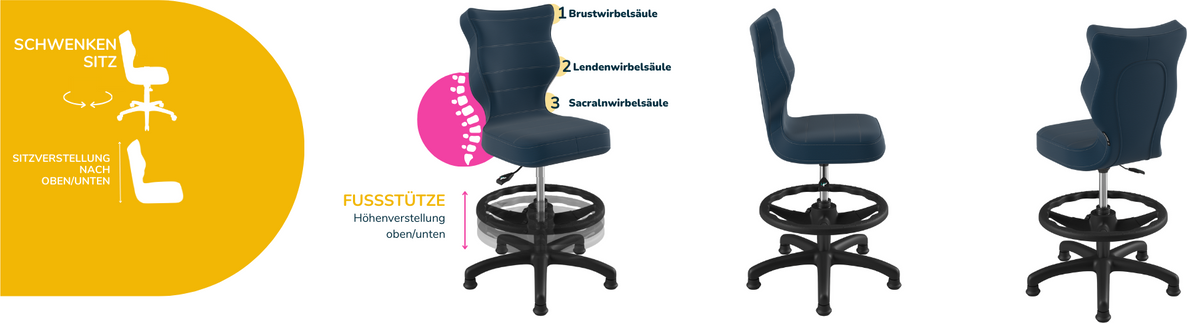 Ergonomischer Schreibtischstuhl Kinder an die Körpergröße 133-159 cm Anthrazit Petit
