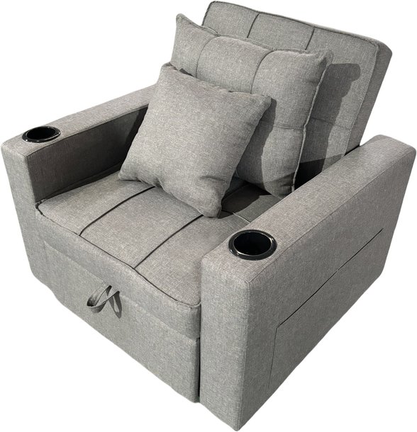 Ausziehbarer Schlafsessel mit verstellbarer Rückenlehne mit Kissen, Becherhalter & Seitentasche