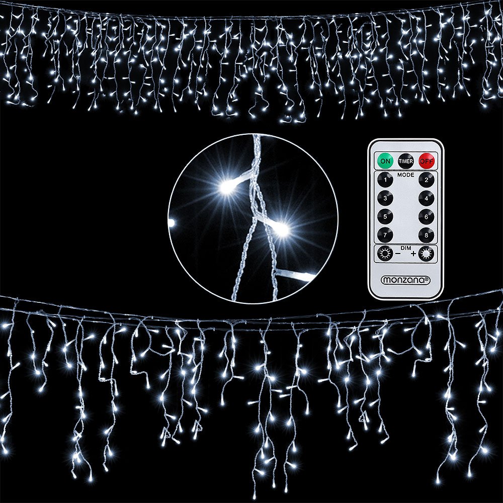 Weihnachtslichterkette Regenkette 200 LED inkl Fernbedienung 10m warmweiß