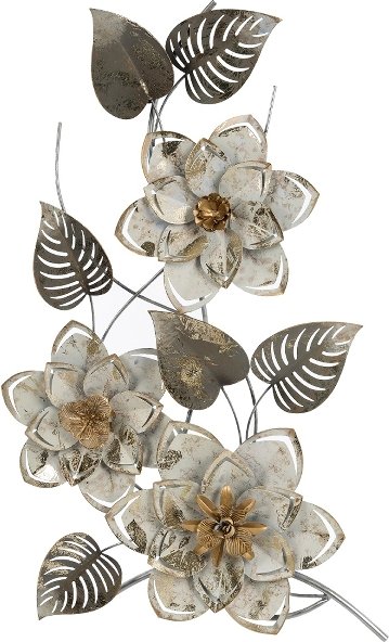 Wandbild Blumen, silber/weiss, aus Metall