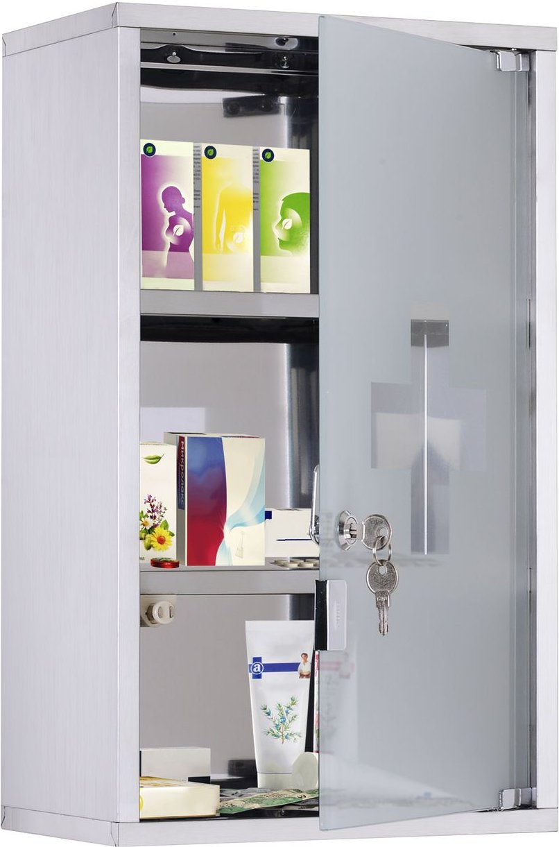 Thumbnail - Medizinschrank Arzneischrank Erste Hilfe Schrank mit Schloss Edelstahl 30 x 18 x 50 cm