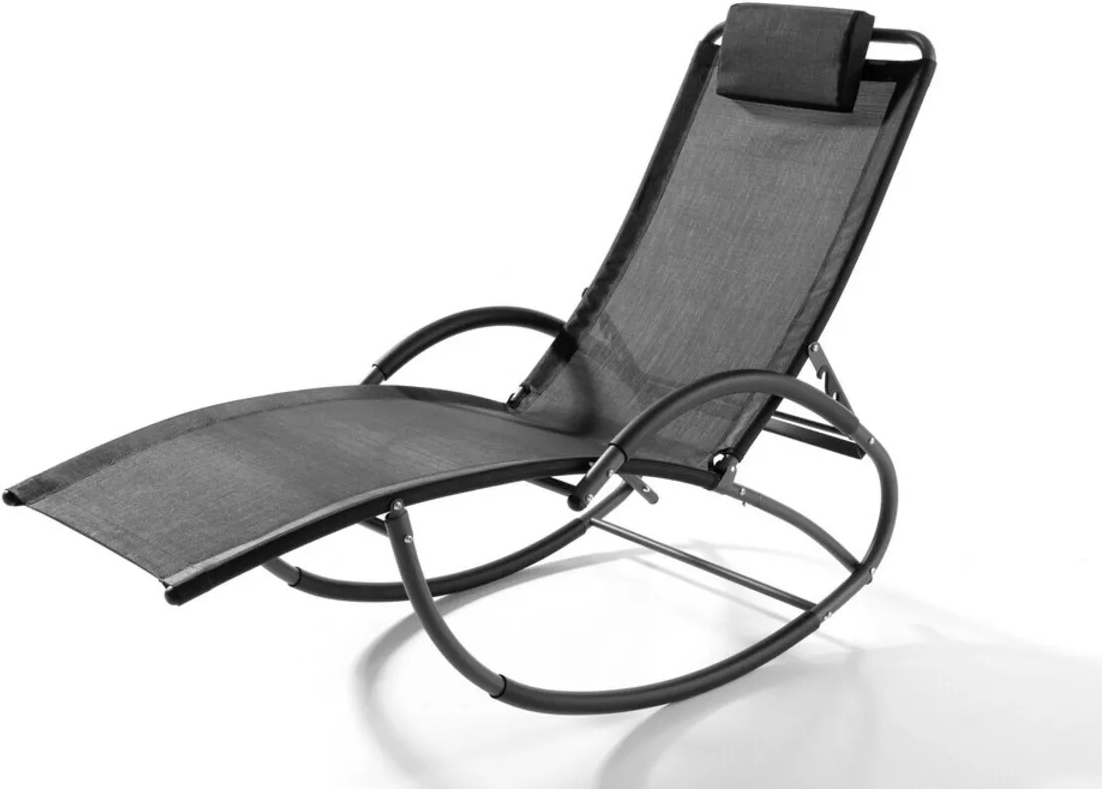 Schaukelliege mit Kissen verstellbar, ca. 177-143 x 63 x 64-106 cm - Schwarz/Anthrazit