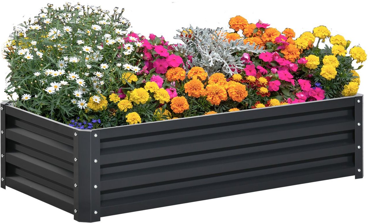 Outsunny Hochbeet Stahl, Pflanzkasten, Rostfrei Blumenkasten mit Offenem Boden
