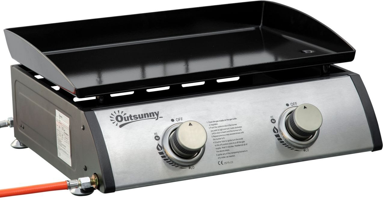 Tischgrill Gasgrill BBQ mit 2 Brennern, Tischgasgrill mit Schlauch