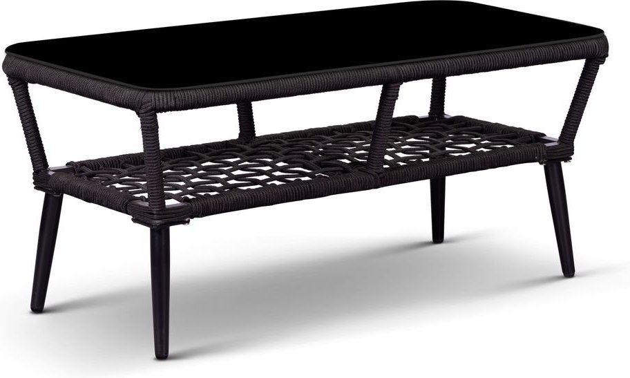 Gartentisch ANDY aus Aluminium und Rope-Geflecht mit Sicherheitsplatte ca.100x50x43cm-Grau