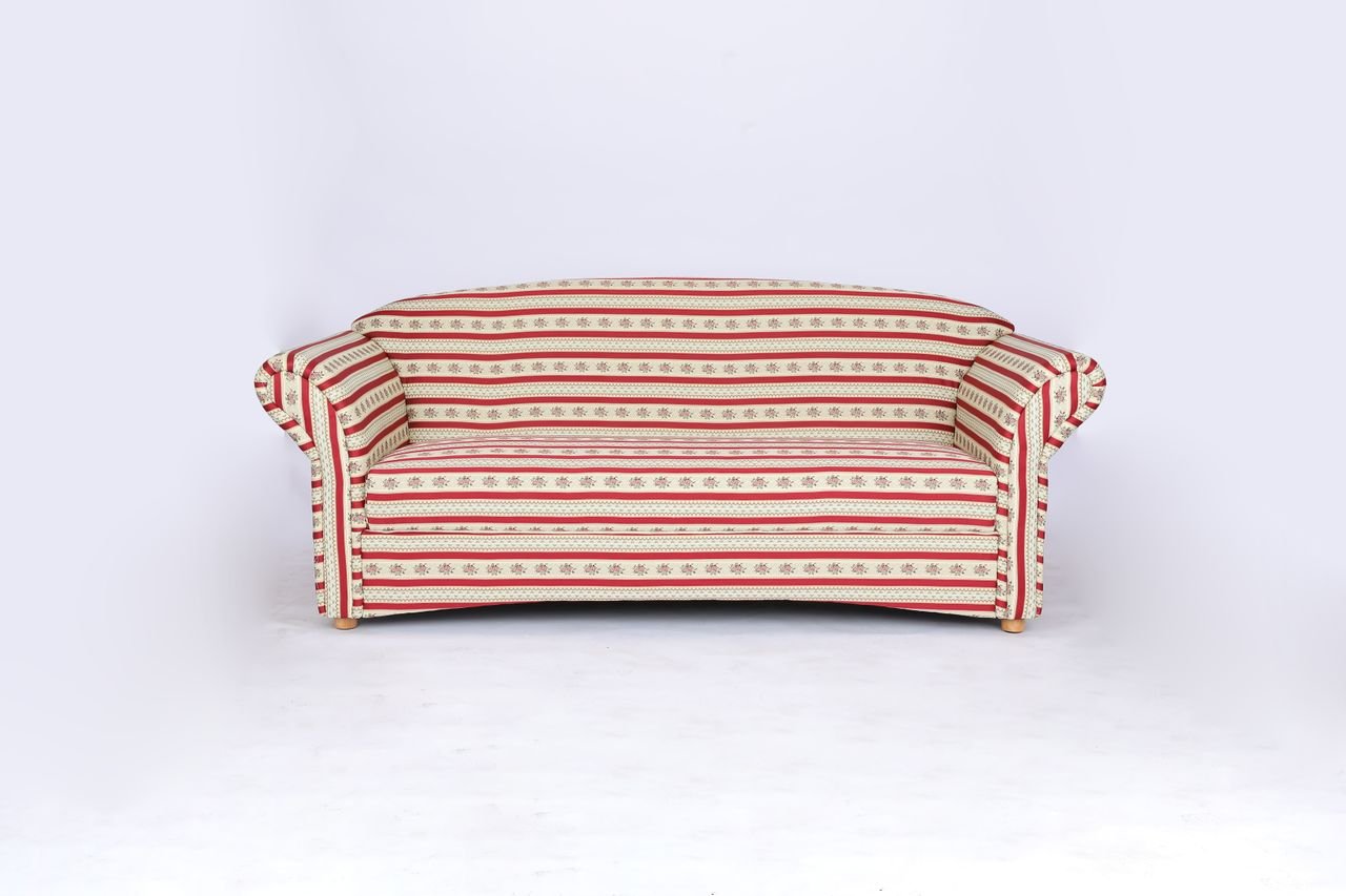 3-Sitzer Sofa Loretta, ca. 204 x 83 x 85 cm – Rot gestreift & Blumenmuster