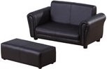 Kindersessel mit Fußhocker, Kindercouch mit Hocker, Kindersofa, Sofa Sessel, Schwarz 83 x 42 x 41 cm