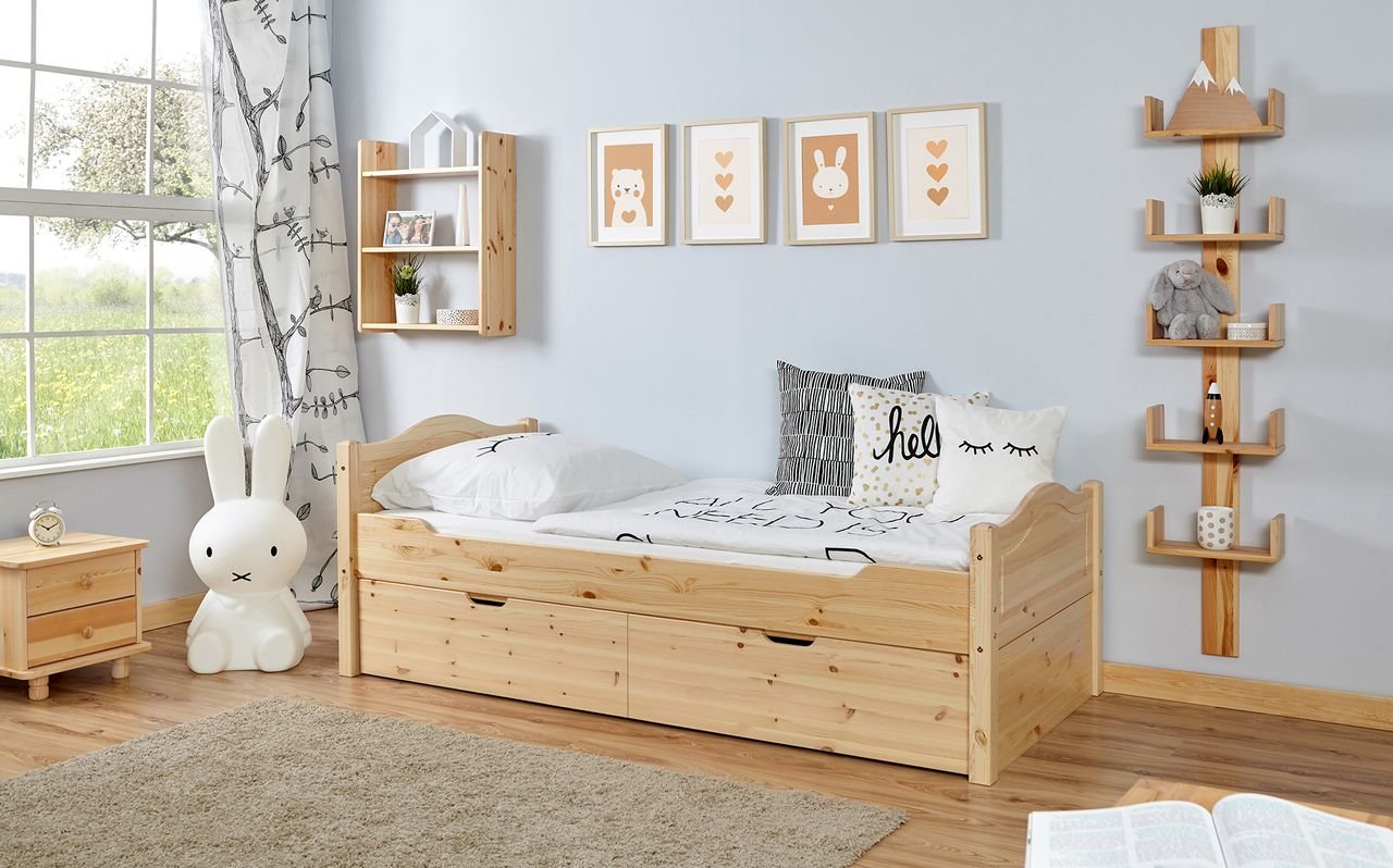 Einzelbett Leni Kiefer Var 4 - mit 2er Schubkästen
