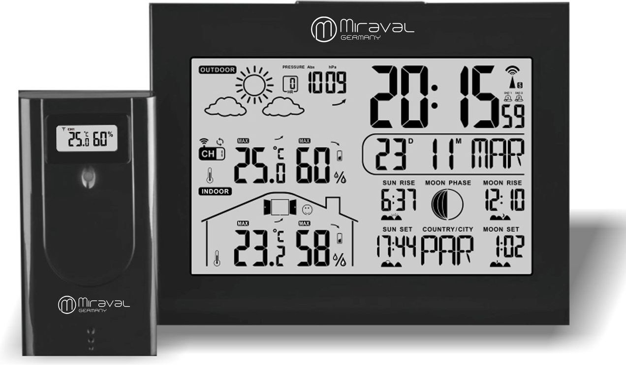 Thumbnail - LCD Funk-Wetterstation mit Außensenor Wecker Funkuhr Kalender Vorhersage Hygro