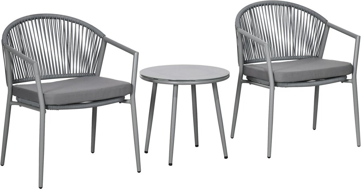 Rattan Bistroset Sitzgruppe Gartengarnitur mit 2 Sesseln Couchtisch