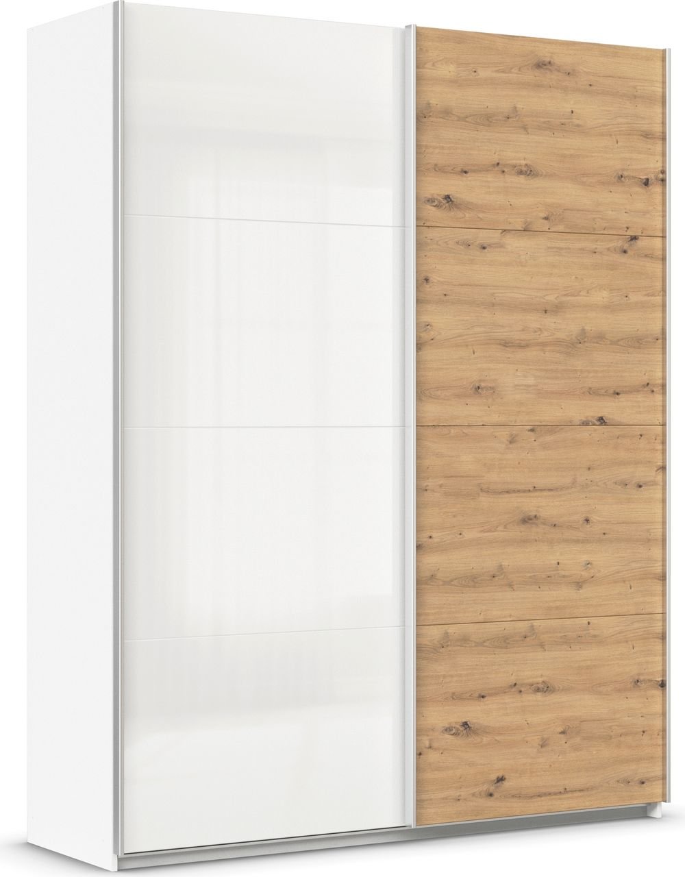 rauch Quadra Kleiderschrank 2-türig, Farbe Hochglanz Weiß/Eiche Artisan Breite 181 cm