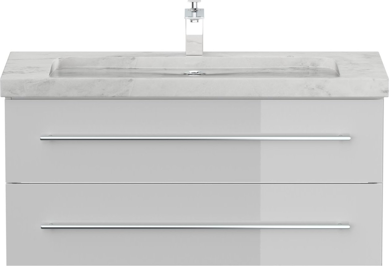 Badmöbel Marmor Carrara White YAMO 100 cm 1 Hahnloch SoftClose weiß hochglanz