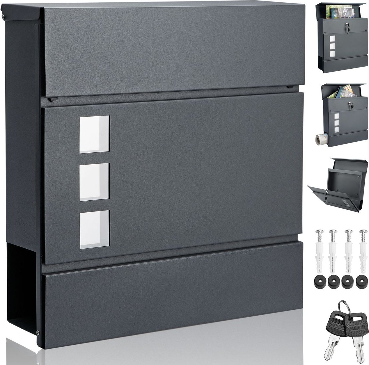 monzana Briefkasten Designer mit Sichtfenster 37 x 36,5 x 11cm anthrazit