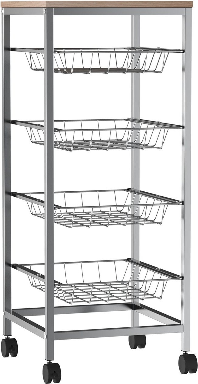 Thumbnail - Servierwagen, Küchenwagen mit Metallkörben, Beistellwagen, Silber, 36,5 x 36,5 x 89 cm