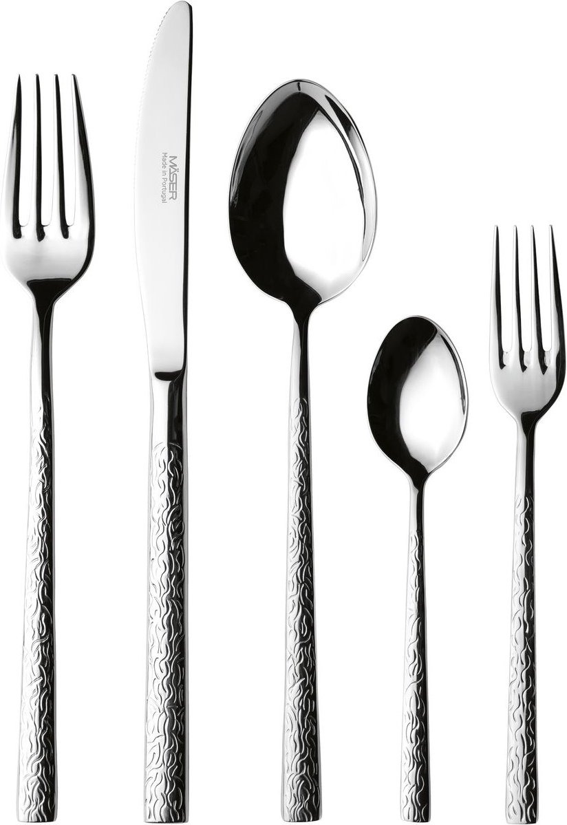 Serie IVY, Besteck-Set, Edelstahl Besteck-Set für 6 Personen, Silber