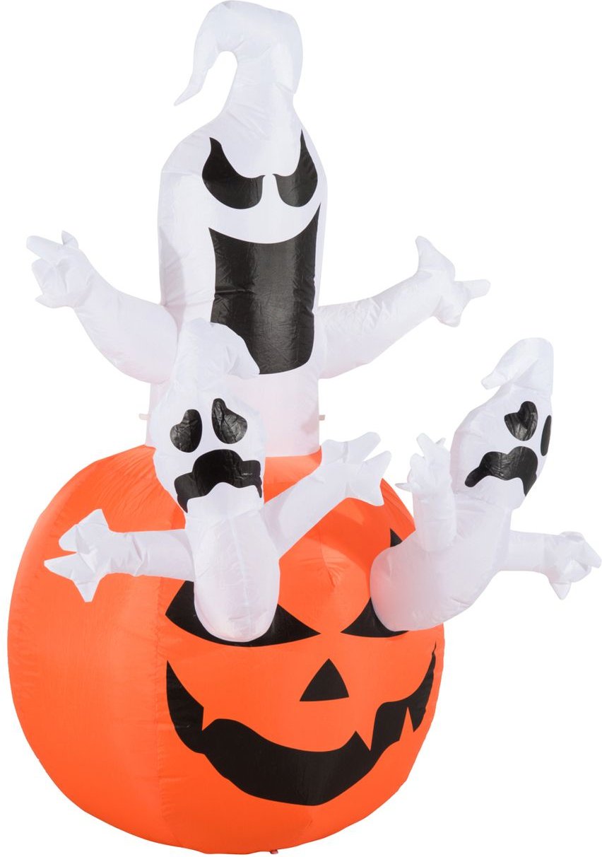 Thumbnail - Aufblasbarer Kürbis Geist Gespenst Halloween Deko Figur Luftfigur mit LED Beleuchtung, Polyester, 120x120x180cm
