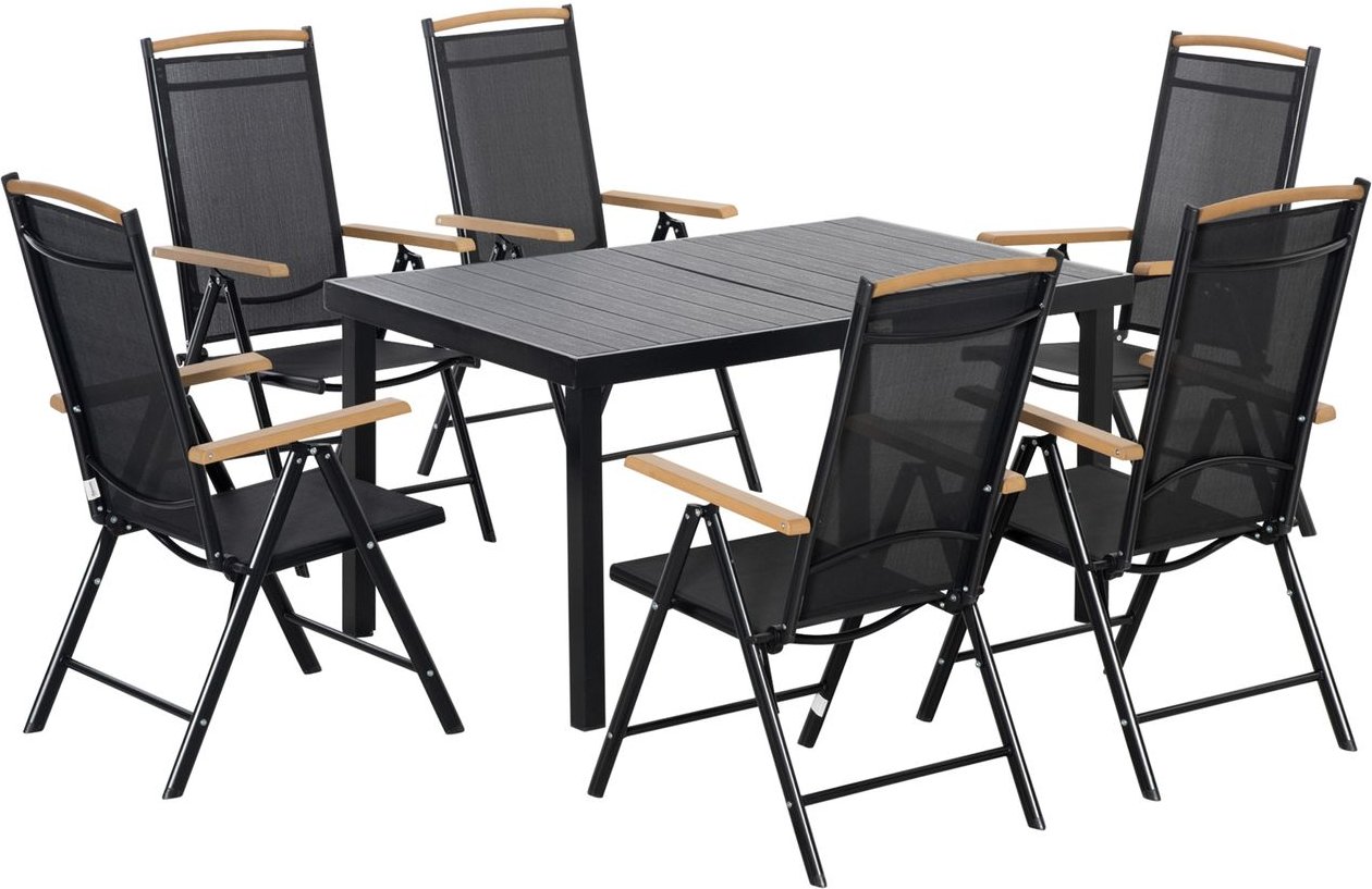 Sitzgruppe klappbar 7tlg. Balkonset 1 Tisch+6 Stühle Sitzgarnitur Aluminium Mesh Schwarz