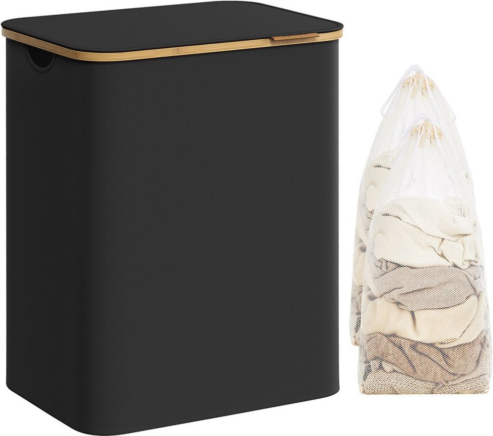 Wäschekorb 2 Fächer mit Deckel tintenschwarz