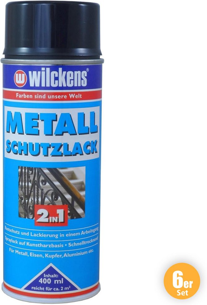 Wilckens Metall-Schutzlack Spray 2in1 Schwarz 6er Set