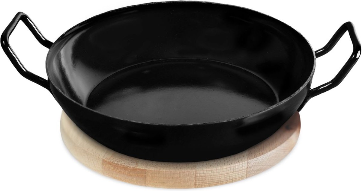 Thumbnail - Emaillierte Schlemmerpfanne mit Holzteller, 24 cm