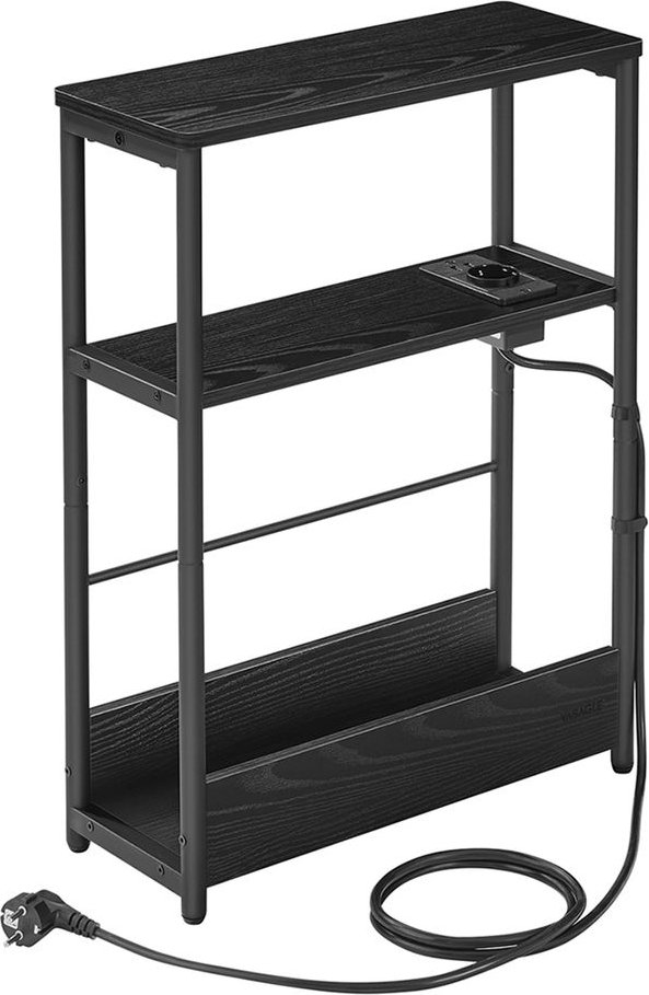 Beistelltisch mit 3 Ablagen schmal ebenholzschwarz-tintenschwarz