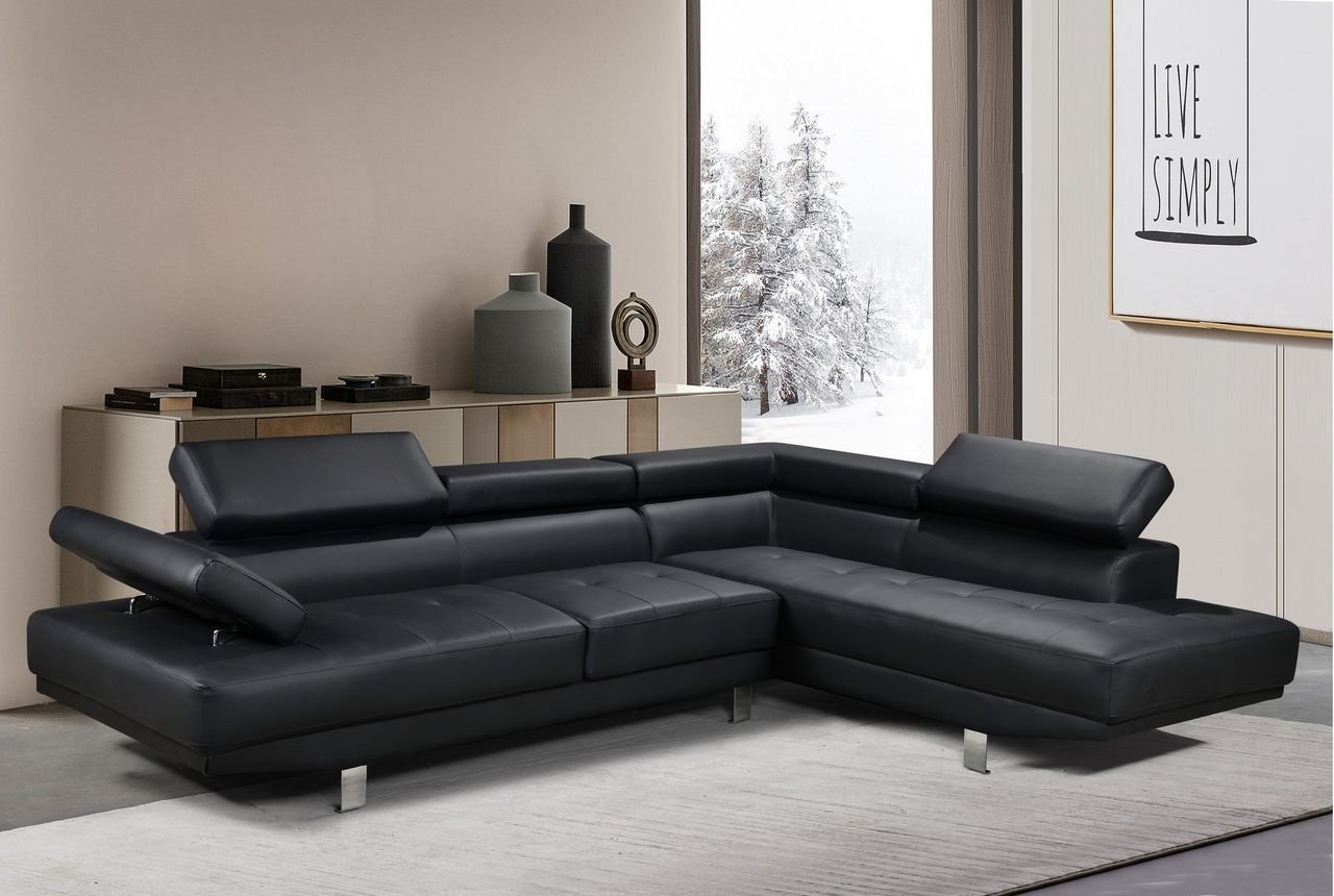 Thumbnail - Ecksofa mit verstellbare Kopf- und Arm-Funktionen in Lederoptik - Schwarz