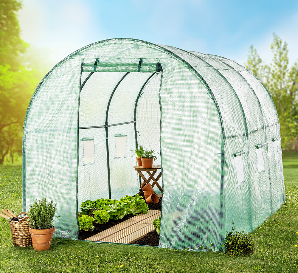 Foliengewächshaus,Tomatengewächshaus,Tunnelgewächshaus mit 6 Fenstern und einer Tür ca.300x200x200cm