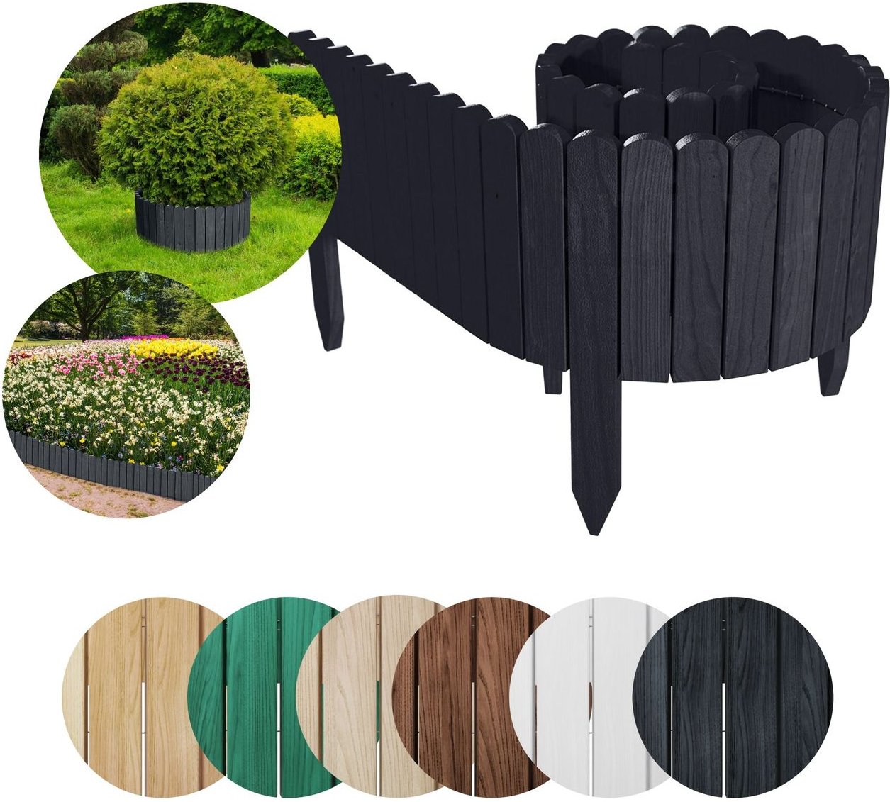 Thumbnail - Rollborder Beeteinfassung aus Kiefernholz, flexibel & wetterfest, ca. 200 x 40 cm – Anthrazit