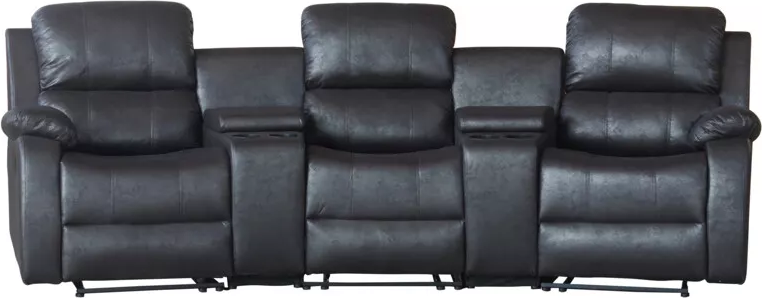 Home-Cinema 3-Sitzer mit Getränkehalter & Ablagefach, ca. 310 x 100 x 101 cm - Schwarz