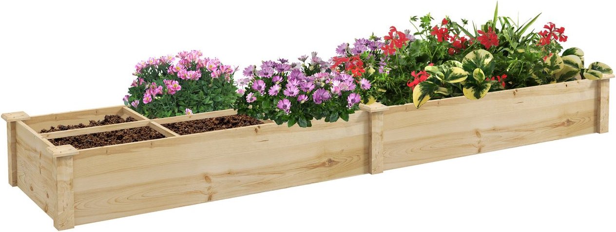 Thumbnail - Hochbeet aus Holz Großes Pflanzkasten Blumenkasten mit 2 Fächern, Natur