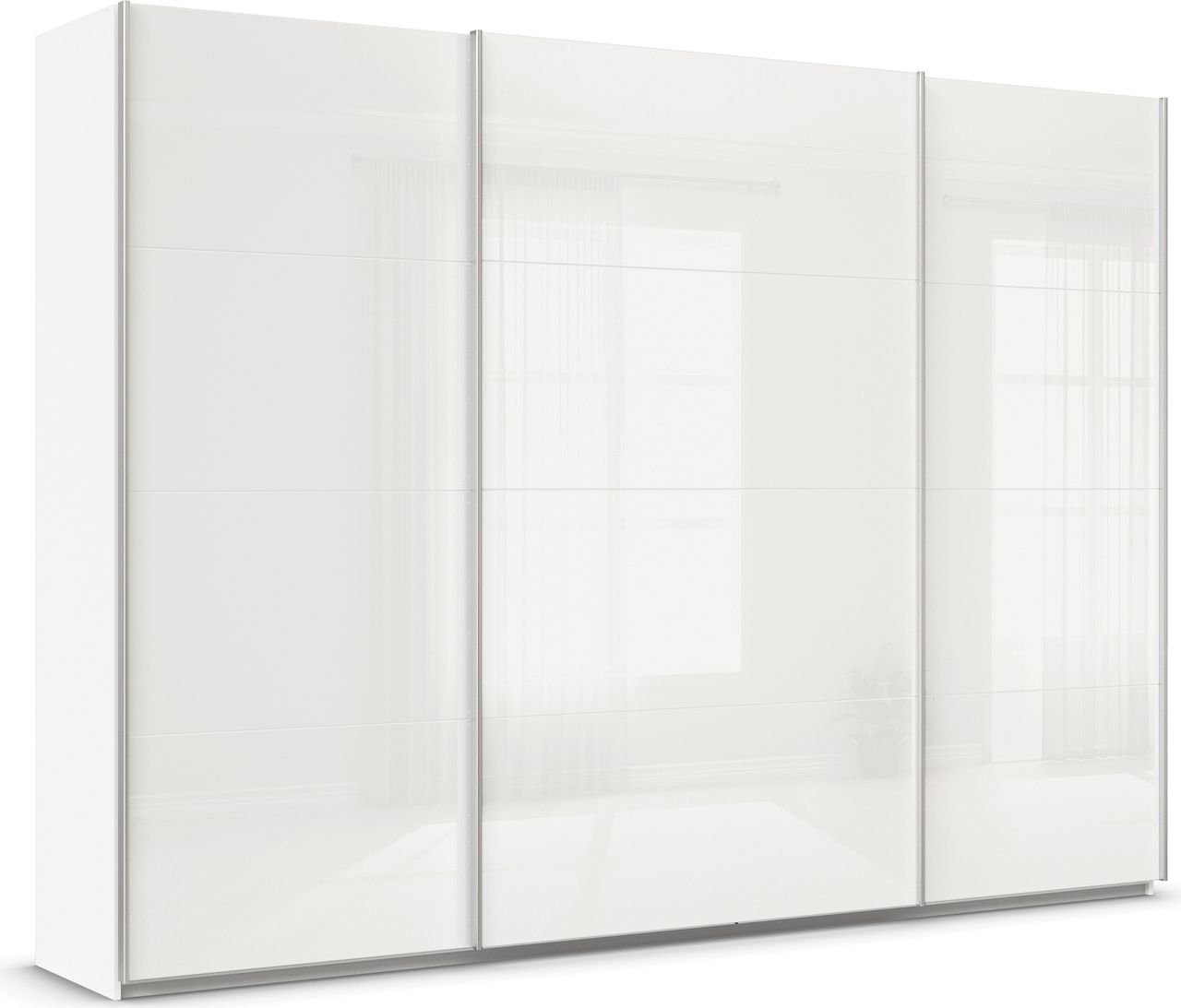 rauch Quadra Kleiderschrank 3-türig, mit Glastüren, Farbe Weiß Breite 315 cm