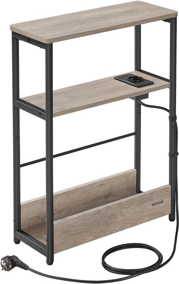 Beistelltisch mit 3 Ablagen schmal greige meliert-tintenschwarz