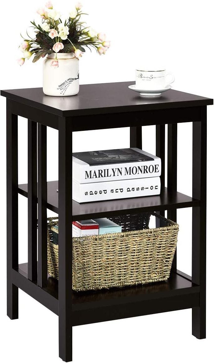 COSTWAY Nachttisch 3 Ebenen, Beistelltisch Nachtschrank
