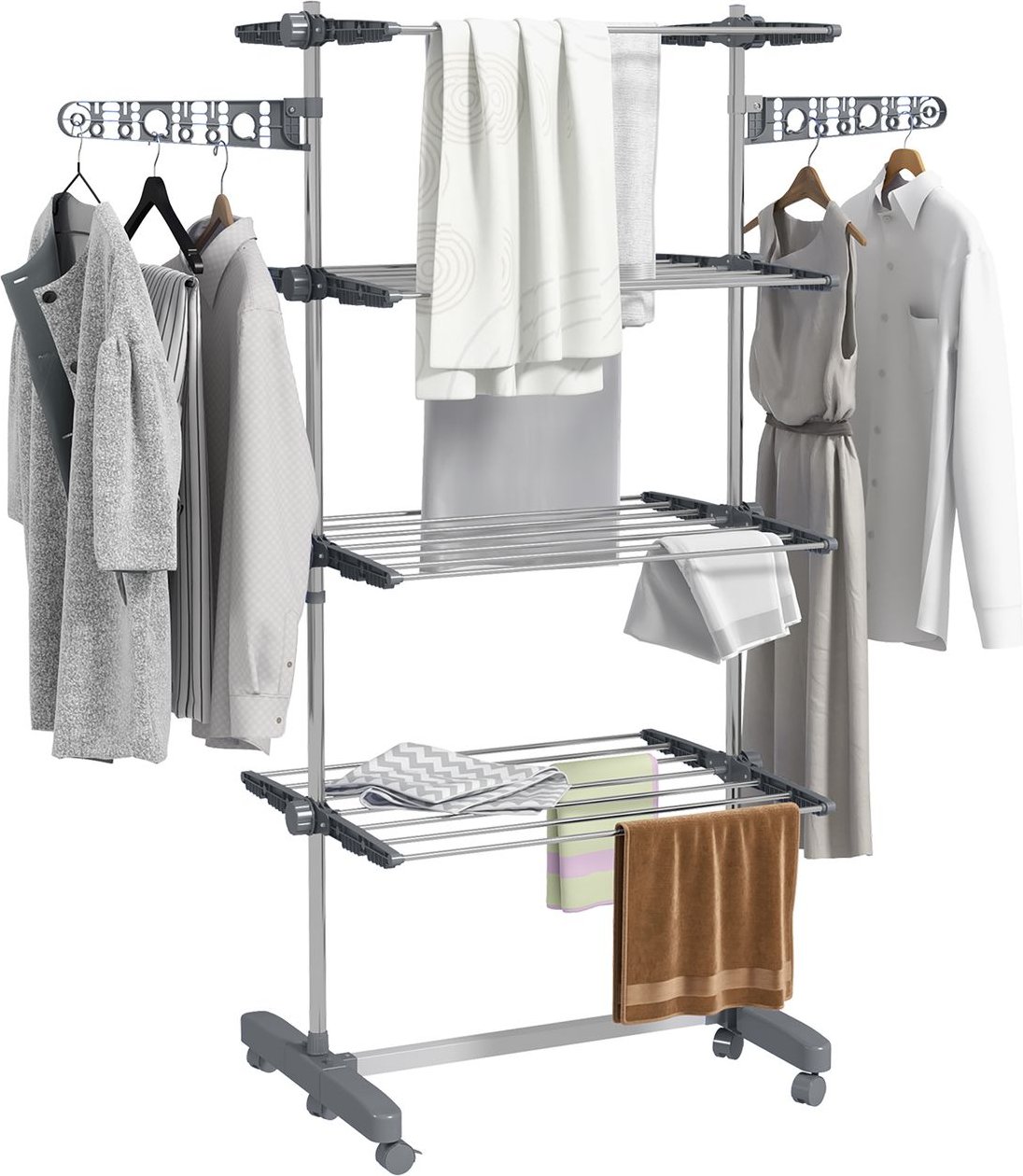 Wäscheständer Turmwäschetrockner 4 Ebenen klappbar höhenverstellbar Grau