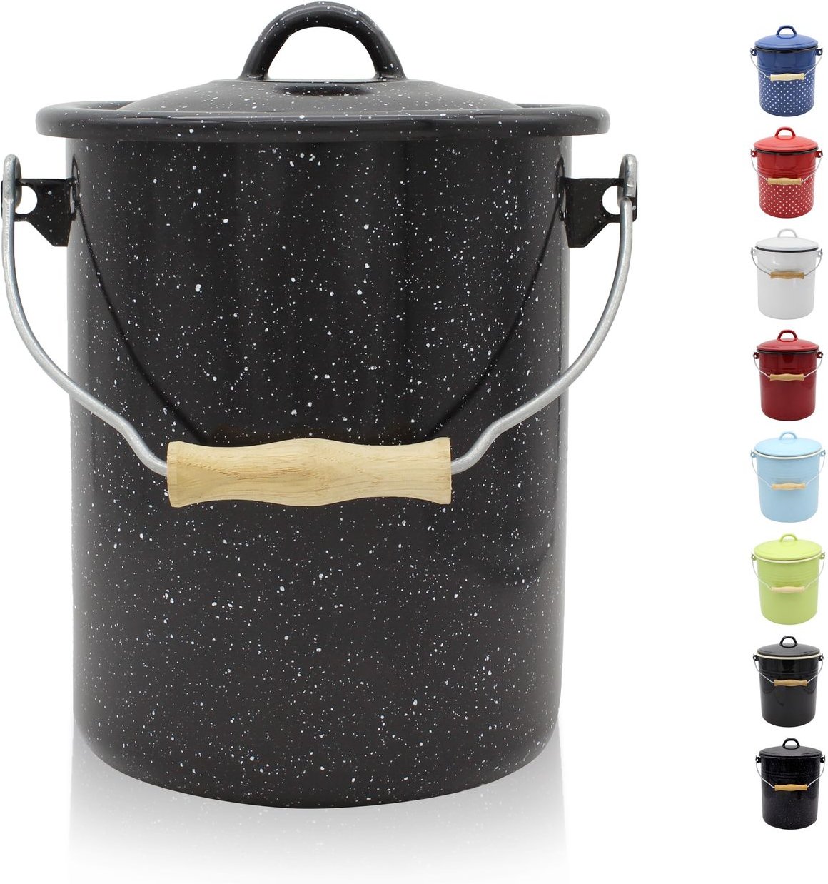 Karl Krüger - Emaillierter Mülleimer mit Deckel gesprenkelt