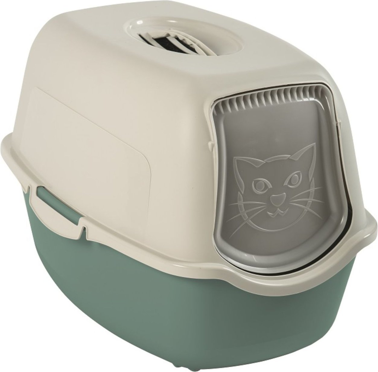 Rotho MyPet Eco Bailey Katzentoilette mit Deckel und Aktivkohlefilter, grün/weiss (recycelt)