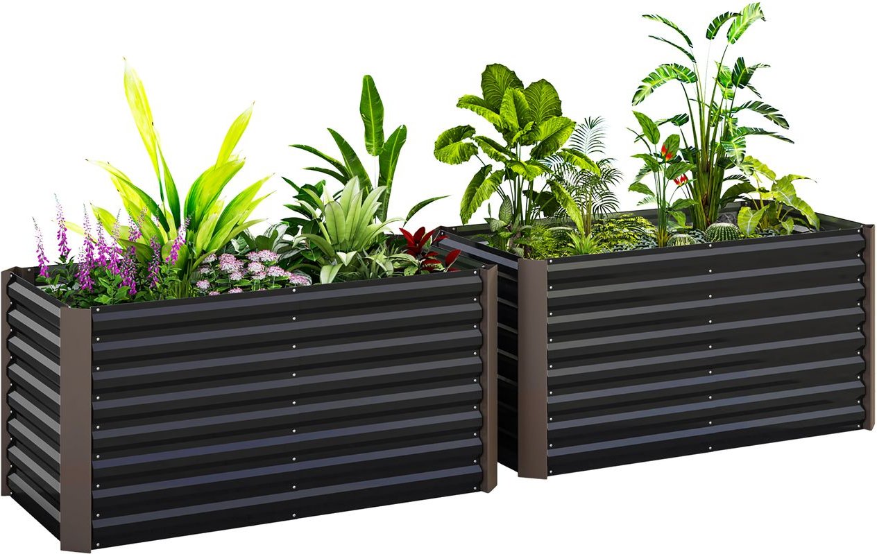 Outsunny Hochbeet Blumenhochbeet witterungsbeständig, aus Verzinkter Stahl