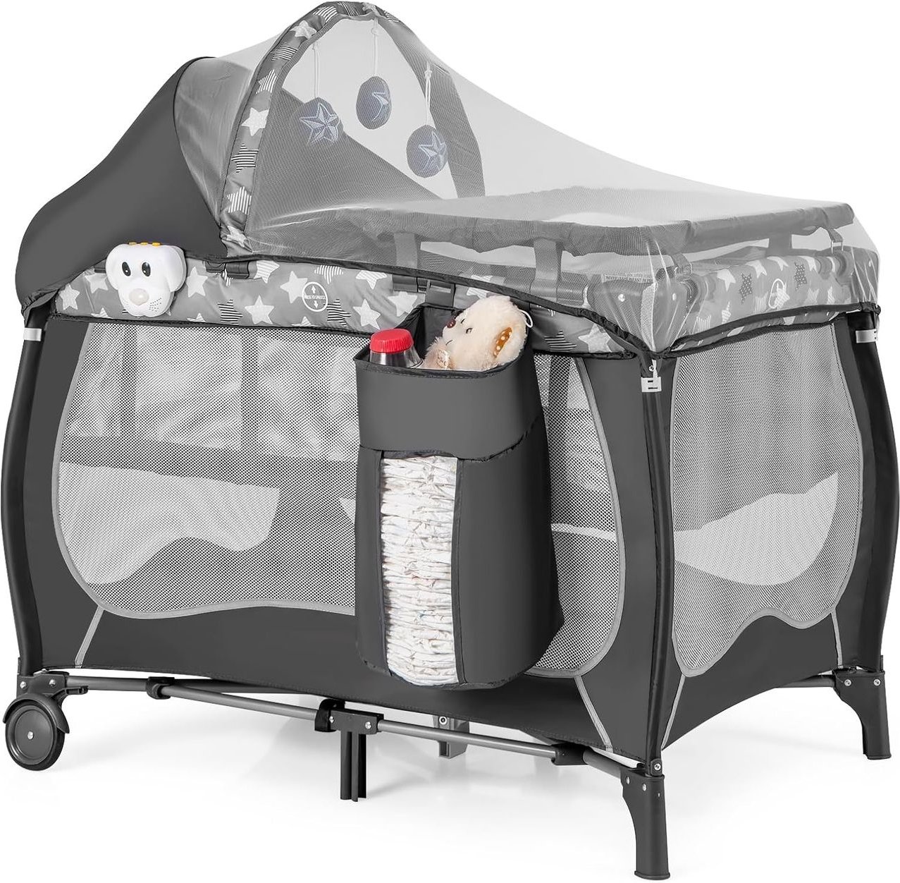 5-in-1-Reisebett klappbar, Wickeltisch mit abnehmbarem Stubenwagen