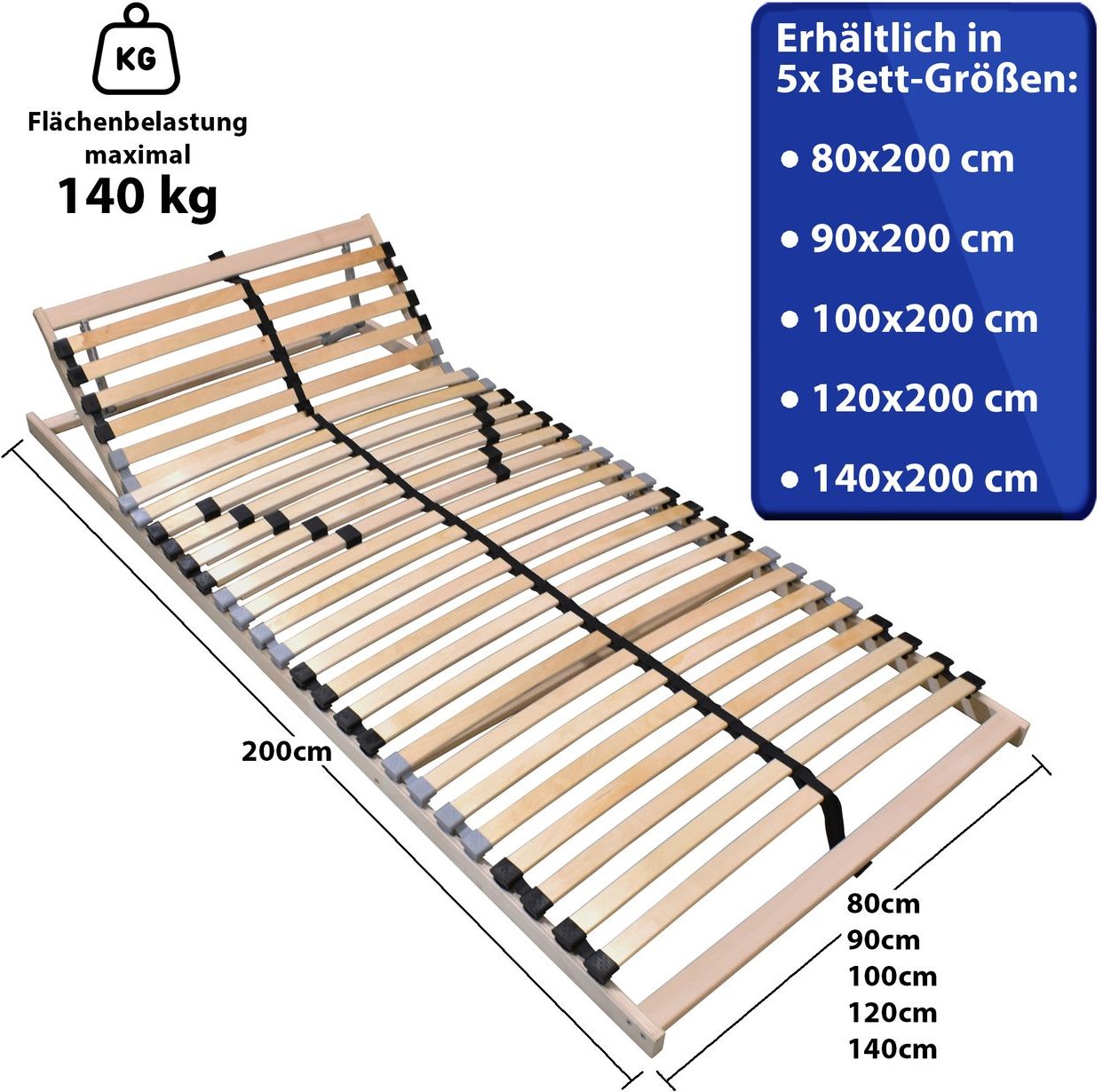 7-Zonen Lattenrost ERGO K 120x190 verstellbar Kopfteil Härtegrad verstellbar 26 Leisten