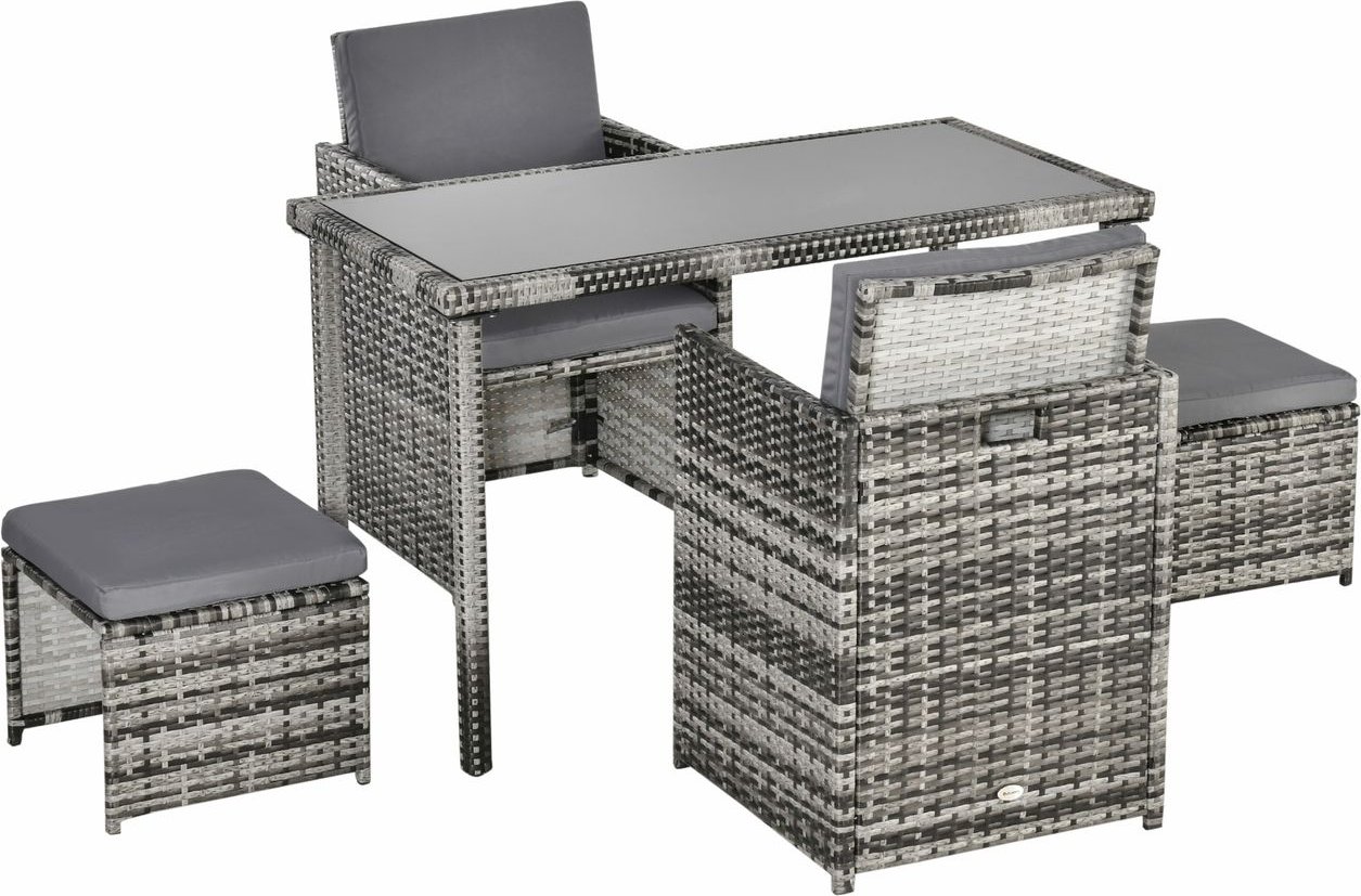 Polyrattan Sitzgruppe Essgruppe Gartenset Garnitur 11 tlg. mit Kissen, Grau