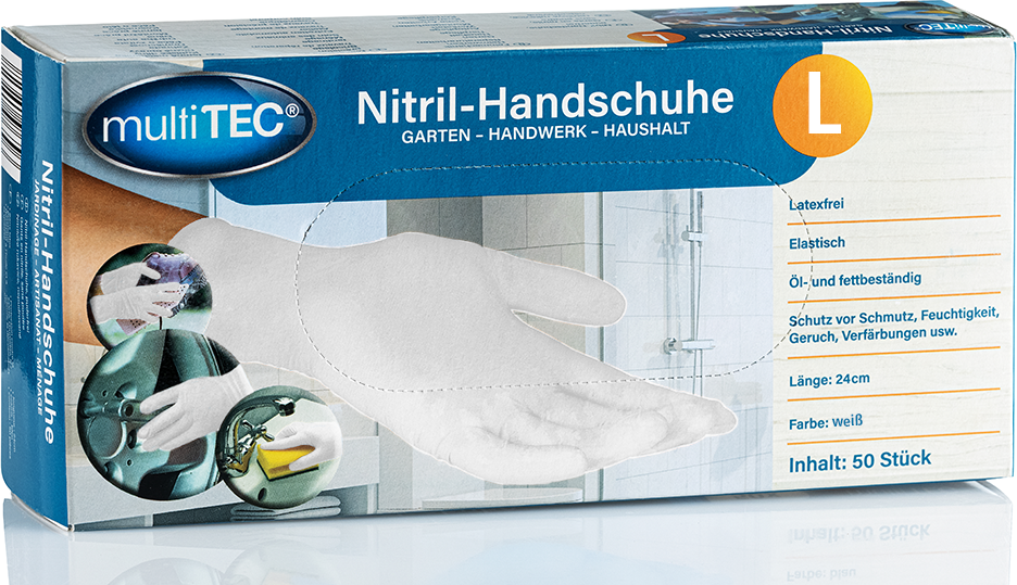 Nitril-Einweghandschuhe, Weiß, Größe L - 50er-Pack