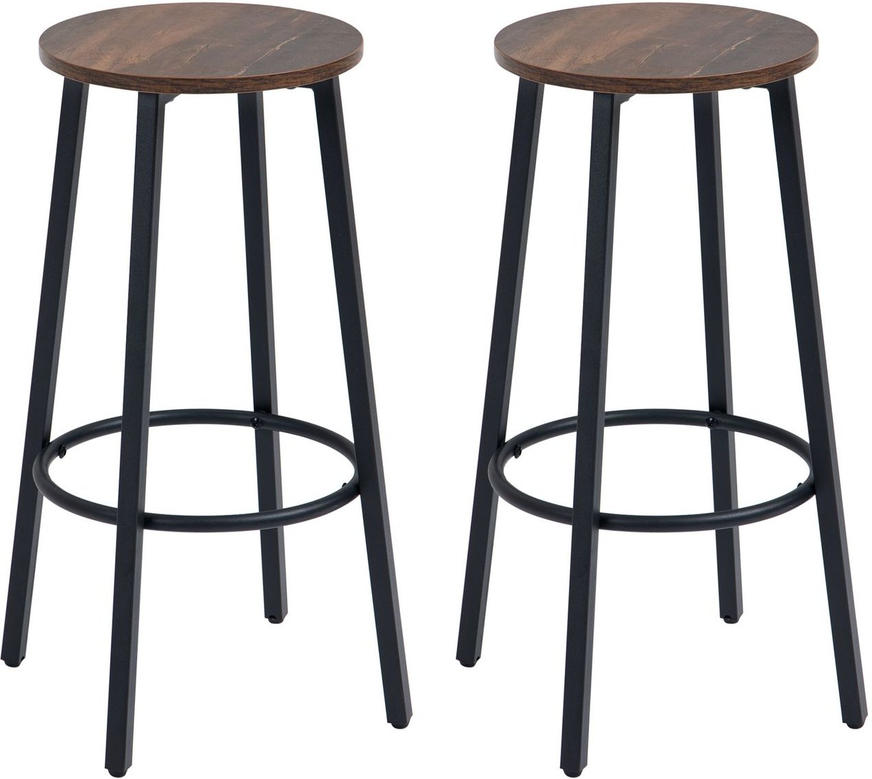 Barhocker, 2er-Set Barstühle mit Fußstütze, Tresenhocker mit Stahlgestell