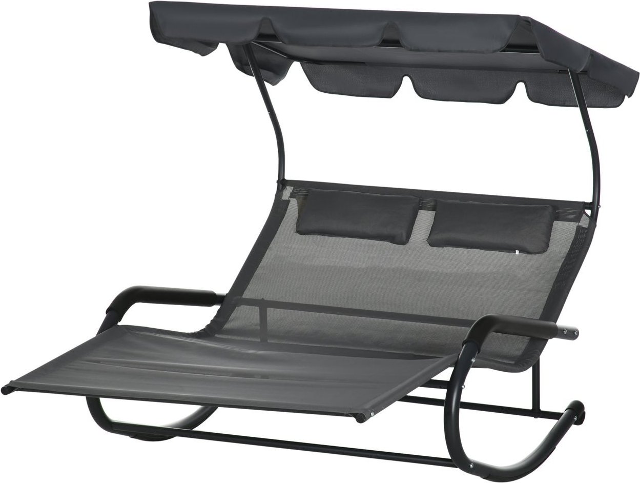 Outsunny Doppel-Sonnenliege Schaukelbank mit Sonnendach, Rollen für 2 Personen