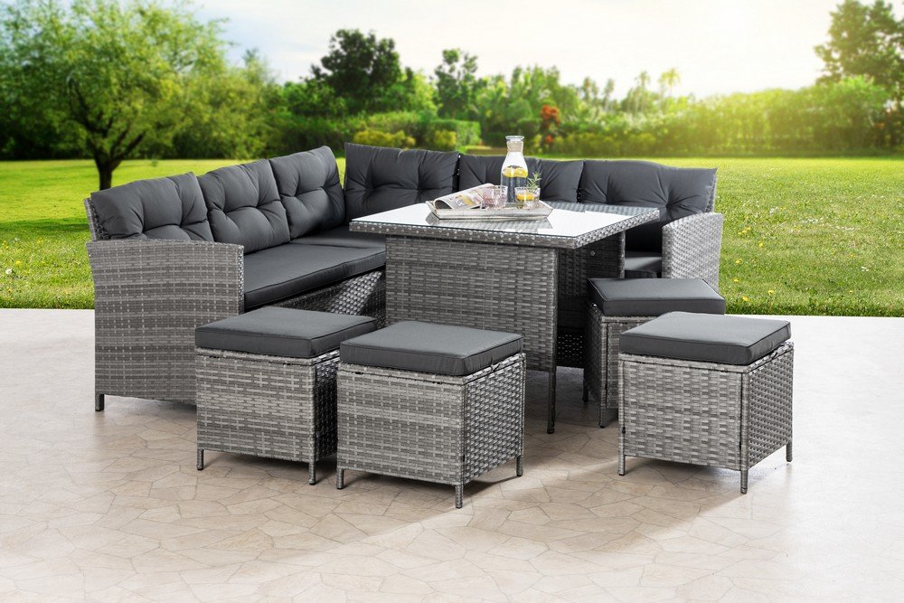 Garten-Ecklounge-Set BELANY 19 tlg. inkl. Auflagen grau